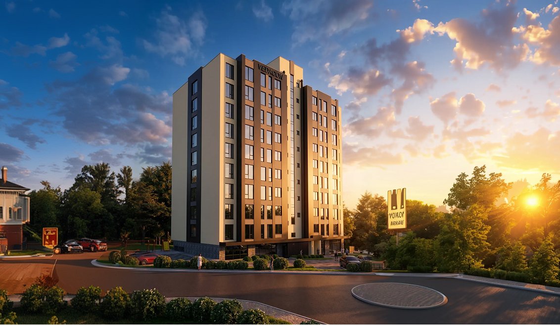 Bloc locativ Vedacon — randare exterioară